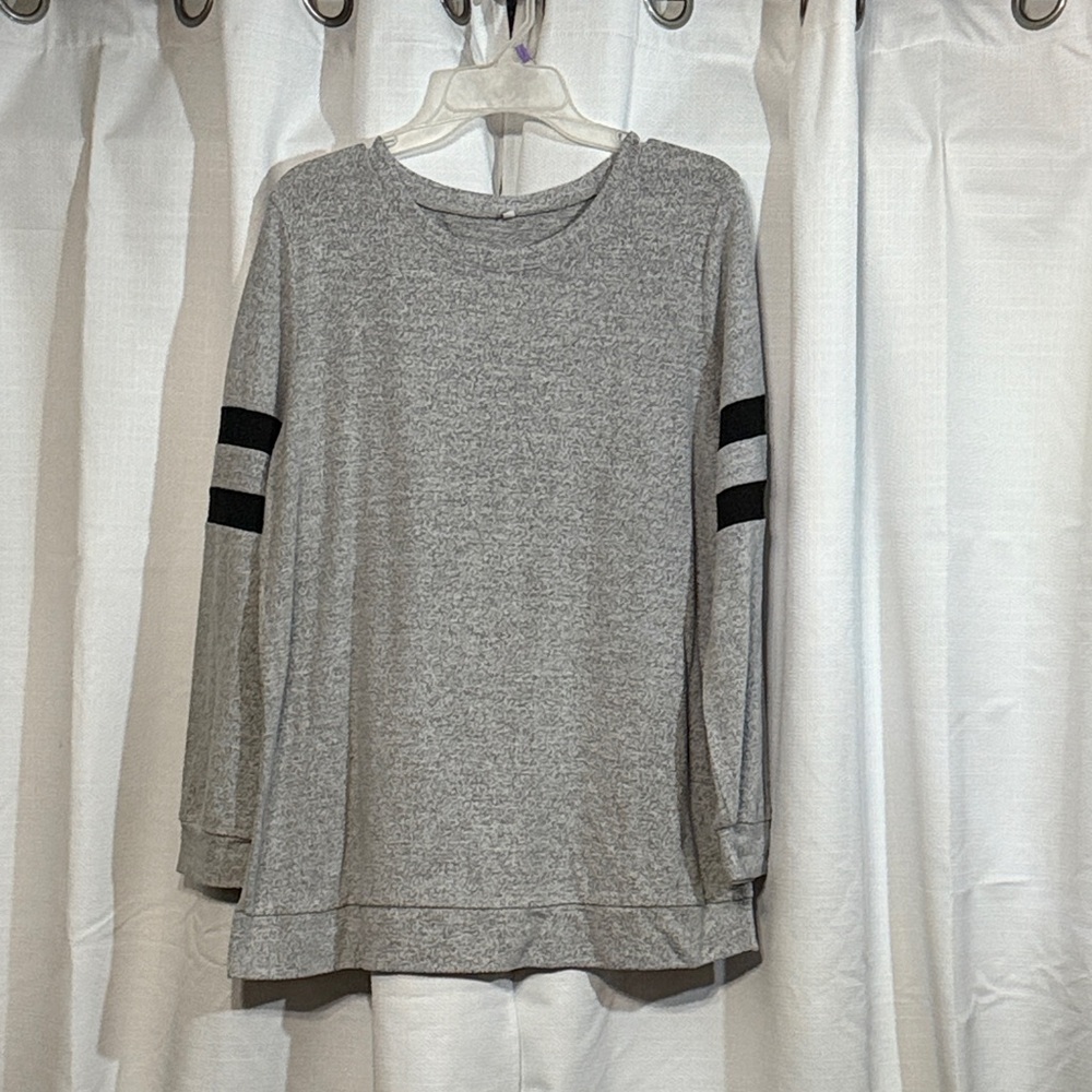 Gray Long Sleeve Top with Black Stripes